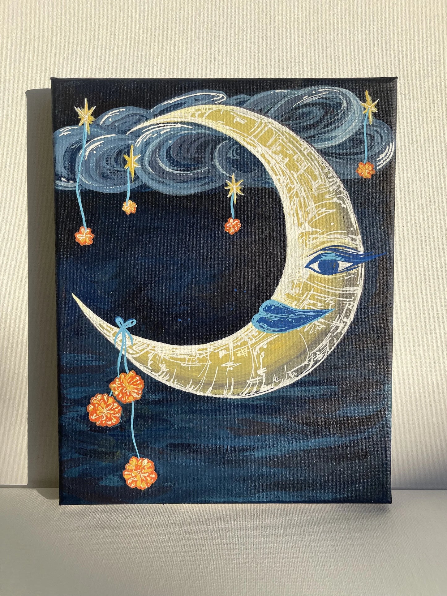 The Moon That Picks Marigolds 8"x10" Original Painting